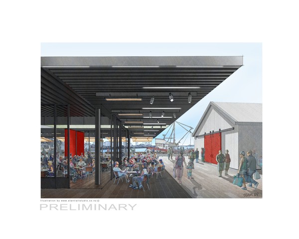 Artist's impression of North Wharf looking from Jellicoe Street towards the promenade